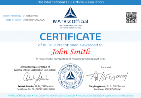 AI-TRIZ Certificate by MATRIZ Official